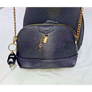 ALDO Black Dome Crossbody Bag Gold Chain Strap Lock Key Charm Purse